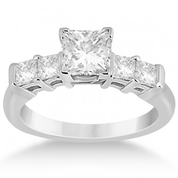 5 Stone Princess Cut Diamond Engagement Ring 14K White Gold (0.40ct)