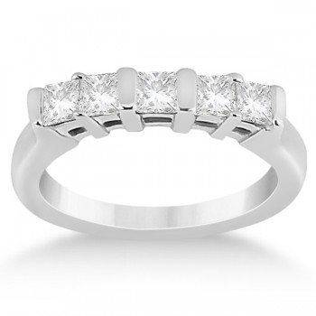 5 Stone Princess Cut Channel Set Diamond Ring 14K White Gold (0.50ct)