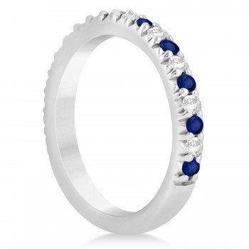 Blue Sapphire & Diamond Accented Wedding Band 14k White Gold 0.60ct