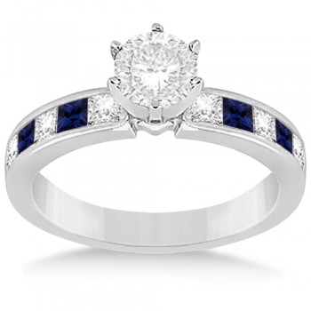 Channel Blue Sapphire & Diamond Engagement Ring 18k White Gold (0.60ct)
