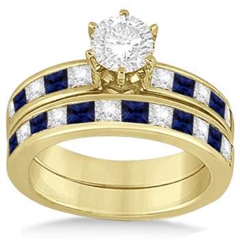 Channel Blue Sapphire & Diamond Bridal Set 14k Yellow Gold (1.30ct)