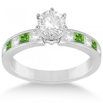Channel Peridot & Diamond Engagement Ring Platinum (0.60ct)