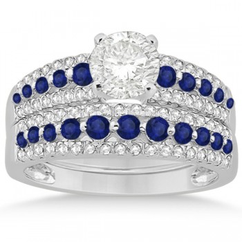 Three-Row Blue Sapphire & Diamond Bridal Set 18k White Gold (1.18ct)
