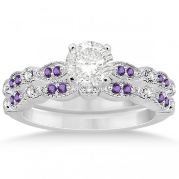 Marquise and Dot Amethyst & Diamond Bridal Set Palladium 0.49ct
