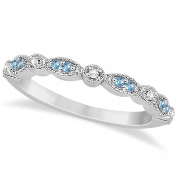 Marquise & Dot Blue Topaz & Diamond Wedding Band 18k White Gold .25ct
