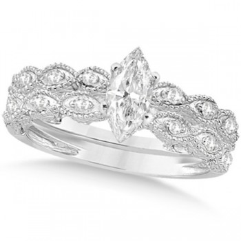Marquise Antique Style Lab Grown Diamond Bridal Set in 14k White Gold (0.58ct)