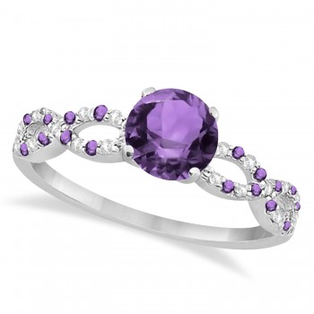 Infinity Style Amethyst & Diamond Bridal Set 14k White Gold 1.29ct