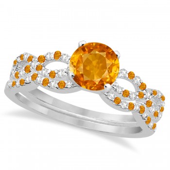 Citrine & Diamond Infinity Style Bridal Set 14k White Gold 1.69ct