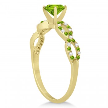 Infinity Diamond & Peridot Engagement Ring 14K Yellow Gold 0.71ct