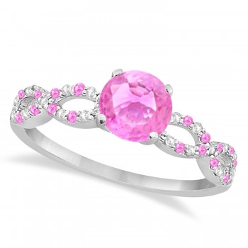 Infinity Style Pink Sapphire & Diamond Bridal Set 14k White Gold 1.29ct