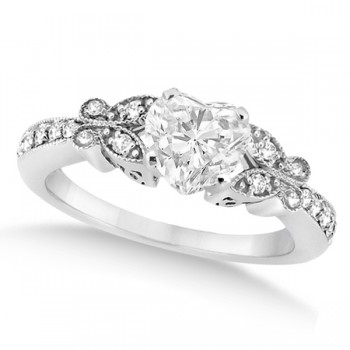 Heart Diamond Butterfly Design Engagement Ring 14k White Gold (0.50ct)