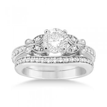Butterfly Engagement Ring & Wedding Band Bridal Set Platinum (0.42ct)