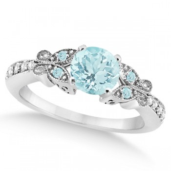Preset Butterfly Aquamarine & Diamond Bridal Set 14k White Gold 1.45ct