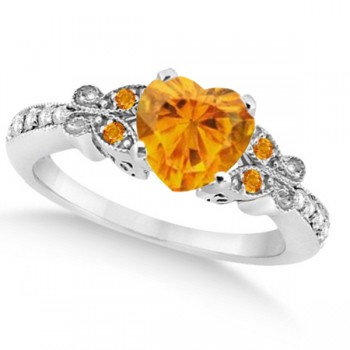 Butterfly Genuine Citrine & Diamond Heart Bridal Set 14k W Gold 1.95ct