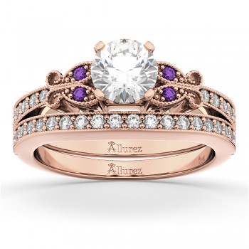 Butterfly Diamond & Amethyst Bridal Set 18k Rose Gold (0.42ct)