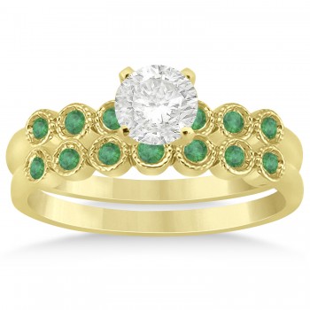 Emerald Bezel Set Bridal Set 14k Yellow Gold 0.19ct