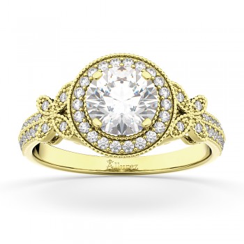 Halo Diamond Butterfly Engagement Ring 14k Yellow Gold (0.33ct)