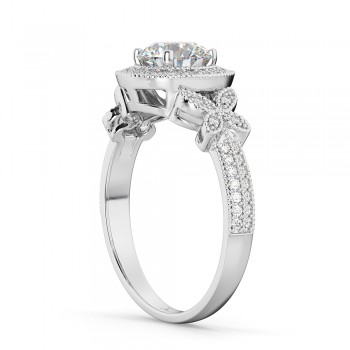 Diamond & Sapphire Butterfly Engagement Ring 14k White Gold (0.35ct)