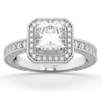 Milgrain Square Halo Diamond Engagement Ring 18kt White Gold (0.32ct.)