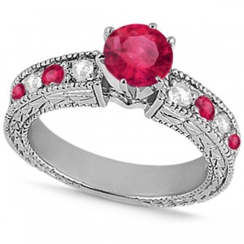 Diamond & Ruby Vintage Engagement Ring in 14k White Gold (1.75ct)