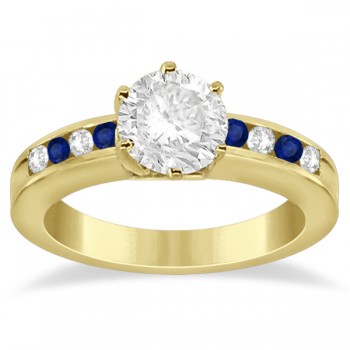 Channel Diamond & Blue Sapphire Engagement Ring 18K Y Gold (0.40ct)