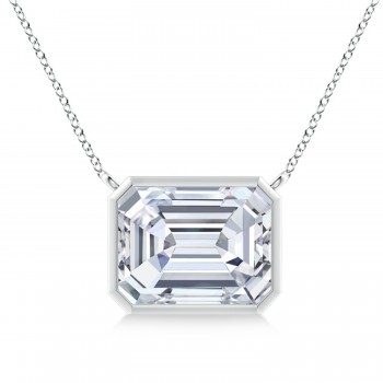 Lab Diamond Bezel Pendant Necklace 14K White Gold (10.20ct)