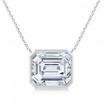 Lab Diamond Bezel Pendant Necklace 14K White Gold (5.60ct)
