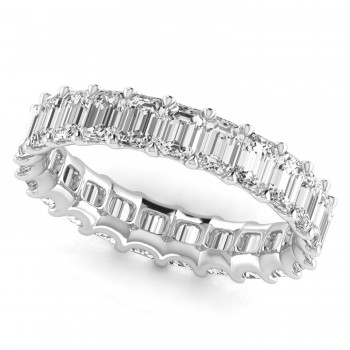Emerald Cut Lab Grown Diamonds Eternity Ring Wedding Band 14K White Gold (4.37ct)