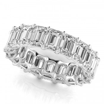 Emerald Cut Lab Grown Diamonds Eternity Ring Wedding Band 14K White Gold (8.64ct)