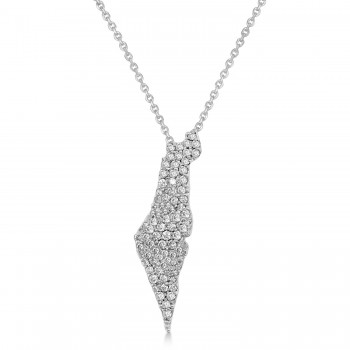 Diamond Israel Map Pendant Necklace 14K White Gold (0.46ct)