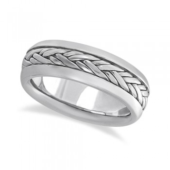 Men's Wide Handwoven Wedding Ring 14k White Gold (6mm)
