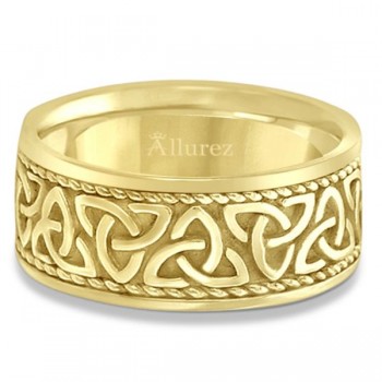 Men's Hand Made Celtic Irish Wedding Ring 14k Yellow Gold (10mm)
