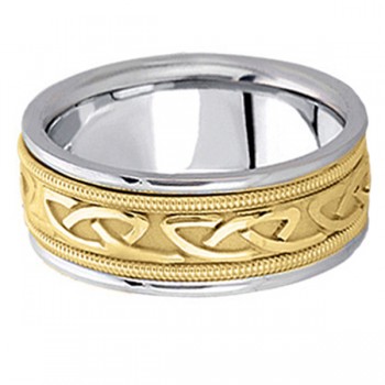 Hand Made Celtic Wedding Band in 14k Two Tone Gold (8mm)