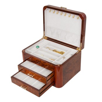 Elm Burl Hardwood Jewelry Chest w Double Braided Accent