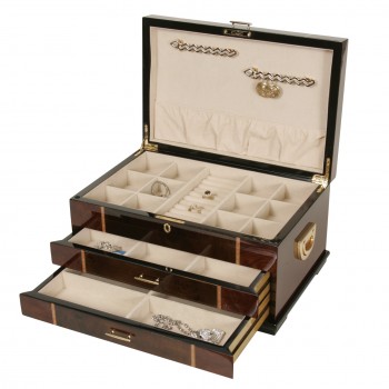 Rustic Burl w Dark Walnut Inlay & Scrolled Accents Jewelry Box