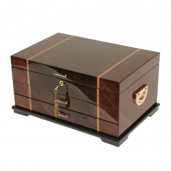 Rustic Burl w Dark Walnut Inlay & Scrolled Accents Jewelry Box