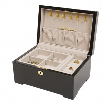 Multi-Tone Italian Inlay Scrolled Border Jewelry Box Black Enamel