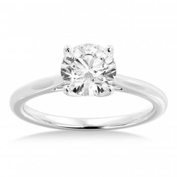 Floral Solitaire Engagement Ring 18k White Gold