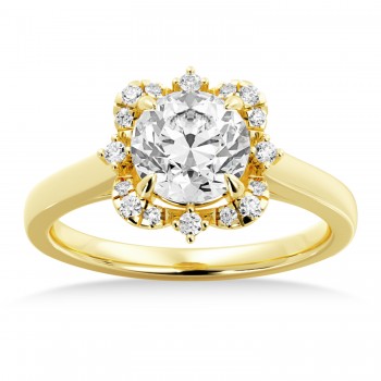 Lab Grown Reina Diamond Halo Engagement Ring 18k Yellow Gold (0.11ct)