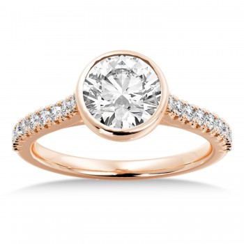 Lab Grown Bezel Set Diamond Accented Engagement Ring 14k Rose Gold (0.23ct)