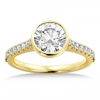 Lab Grown Bezel Set Diamond Accented Engagement Ring 18k Yellow Gold (0.23ct)
