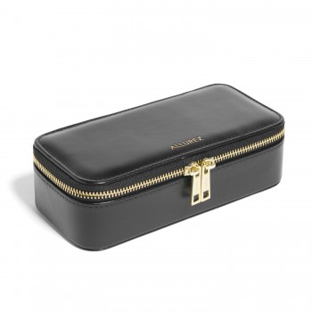 Allurez Compartment Jewelry Organizer Travel Case Storage in Black Vegan Leather