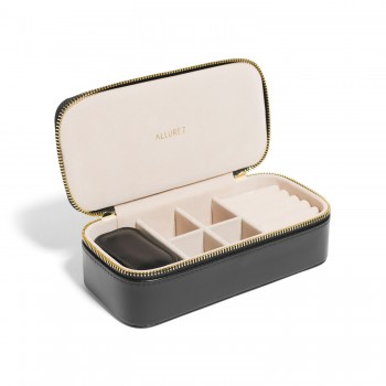 Allurez Compartment Jewelry Organizer Travel Case Storage in Black Vegan Leather