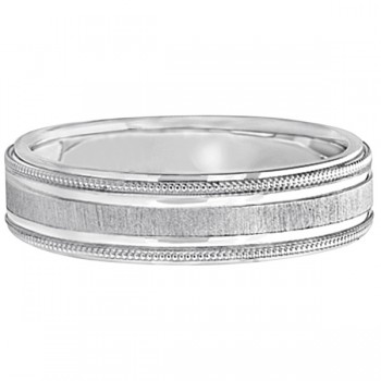 Carved Edged Milgrain Wedding Ring in Platinum (5mm)