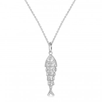 Diamond Fish Charm Pendant Necklace 14K White Gold (0.38ct) Diamond Fish Charm Pendant Necklace 14K White Gold (0.38ct)
