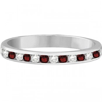 Garnet & Diamond Semi-Eternity Channel Ring 14k White Gold (0.40ct)