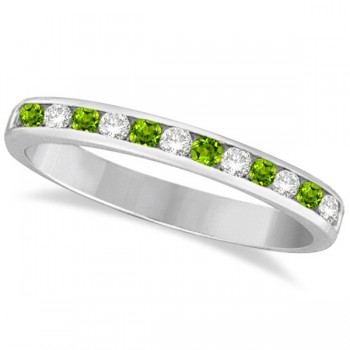 Peridot & Diamond Semi-Eternity Channel Ring 14k White Gold (0.40ct)