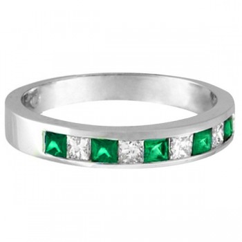 Princess-Cut Diamond & Emerald Ring Band in Palladium (0.73ct)