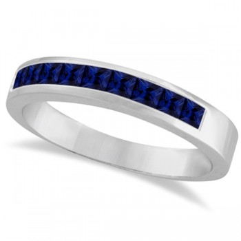 Princess-Cut Channel-Set Blue Sapphire Ring Band 14k White Gold (1.00ct)