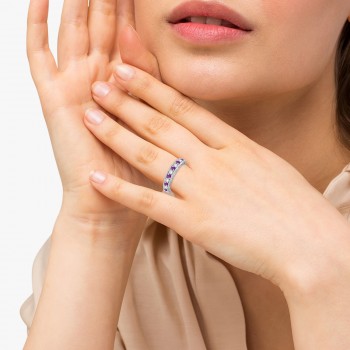 Amethyst & Diamond Ring Anniversary Band 14k White Gold (0.30ct)